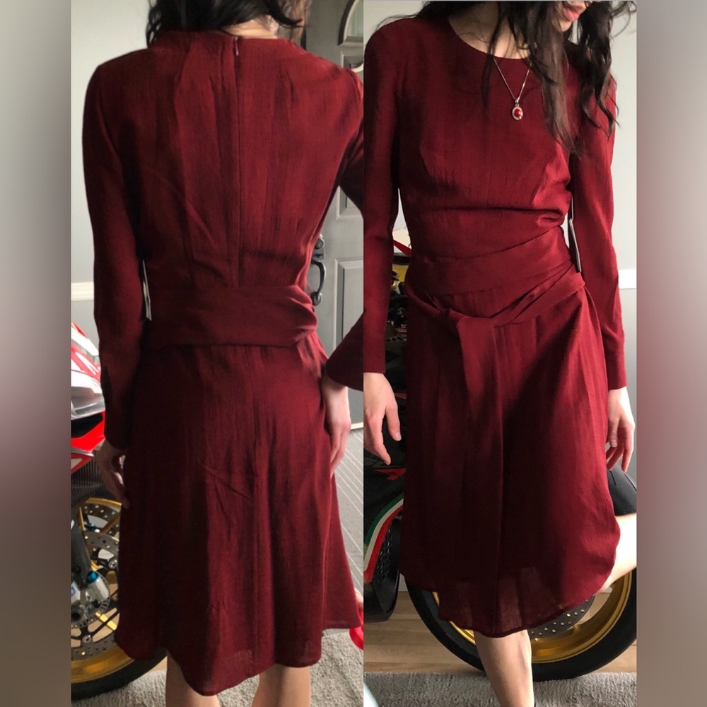 Women's Red/Burgundy Long-Sleeve Wrap Dress